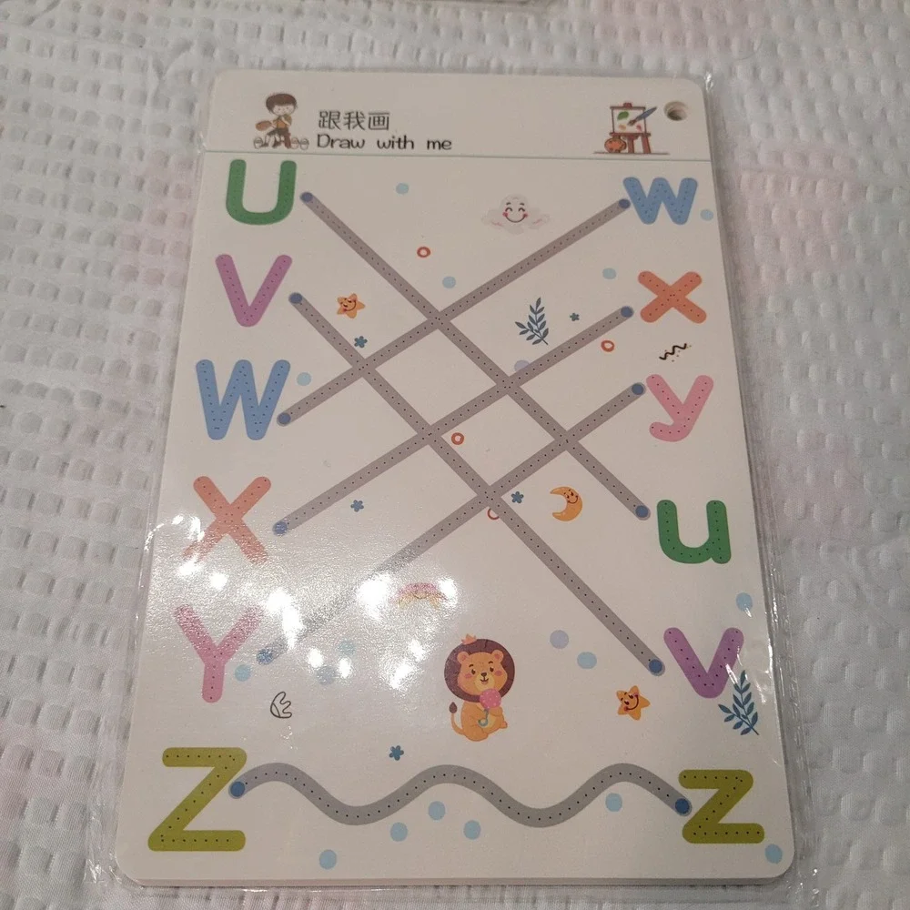 Kids Tracing Practice Set 4 Packs Dry Erase Alphabet Shapes Writing Card Ages 3+